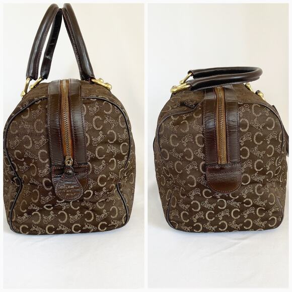 CELINE Tabou Vintage Macadam Brown Canvas Leather Bowling Bag Women - Picture 7 of 14